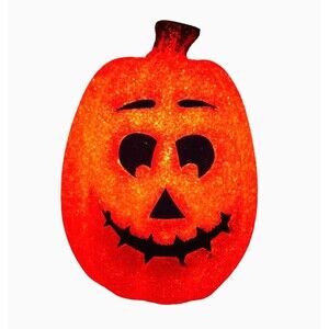 Seasons Halloween Light Up Pumpkin Jack O'Lantern Melted Plastic Popcorn 12"